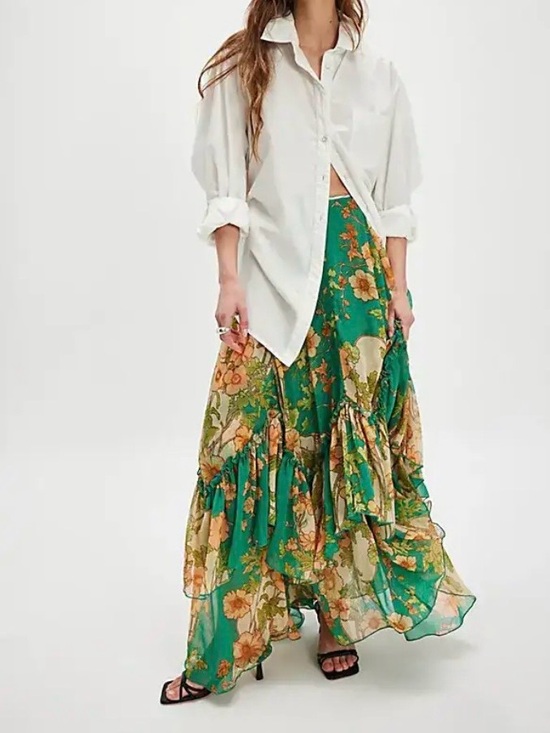 Free People Dresses & Skirts - NWT Free People Palermo Villa Chiffon Maxi Skirt in Emerald Combo Size 6